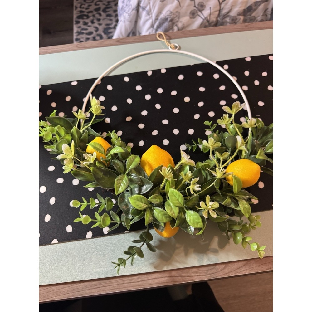 Plastic Lemon and Greenery Door Hanger, Wall hanger, Outdoor Indoor Decor 12 in